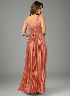 Azazie Avenelle Bridesmaid Dresses Salmon Pink A-Line Corset Stretch Satin Dress image2
