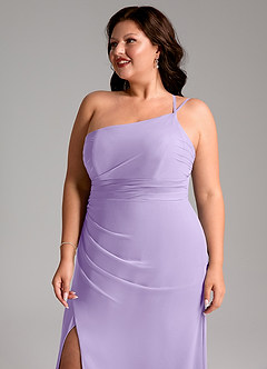 Azazie Eren Robes de demoiselle d'honneur Robe Fourreau en Mousseline de soie Ue épaule Lilas image13