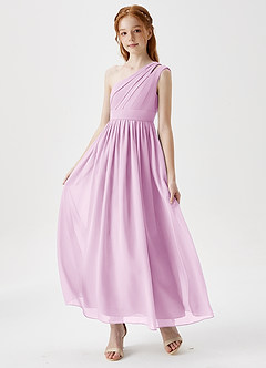Azazie Anissa Junior Robe Trapèze en Mousseline de soie Plissée Rose Bonbon image3