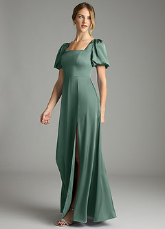 Azazie Fyona Brudtärnklänningar Klä av A-Linje i Stretch Satin Plisserad Eukalyptus image10