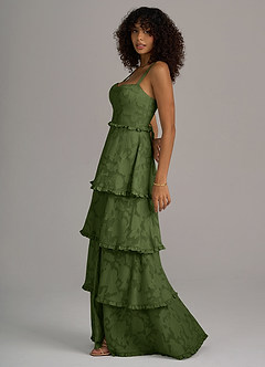 Azazie Romie Robes de demoiselle d'honneur Robe Trapèze en Blumen-Burnout Corset Olive image2