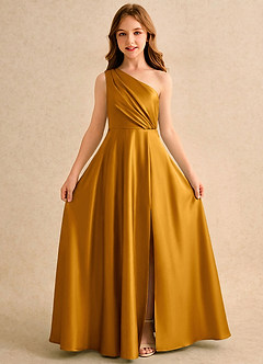 Azazie Puddles Girls Formal Flower Girl Klänningar Klä A-Line i Stretch Satin Ena axeln image5