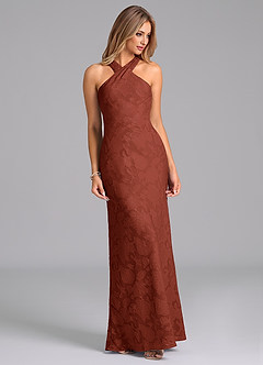 Azazie Doretta Bridesmaid Dresses Terracotta Mermaid Pleated Floral Burnout Dress image3