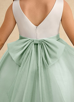 Azazie Rene Flower Girl Dresses Ivory Agave A-Line Bow Tulle Dress image7