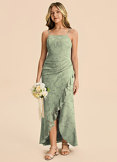Azazie Buzzy Junior Agave Sheath Pleated Chiffon Dress image3