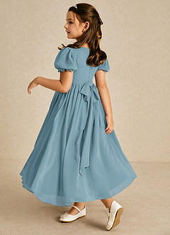 Azazie Joss Flower Girl Dresses Moody Blue A-Line with Sleeves Chiffon Dress image2