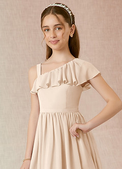 Azazie Mango Junior White Alabaster A-Line Ruched Chiffon Dress image4