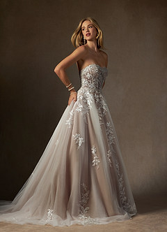 Azazie Keri Robes de mariée Robe Princesse en Dentelle Sans bretelles Blanc Diamant Caramel image8