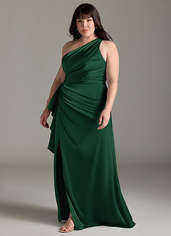 Azazie Maive Bridesmaid Dresses Dark Green Sheath Ruched Stretch Satin Dress image9