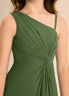 Azazie Brooke Junior Olive A-Line Side Slit Chiffon Dress image7