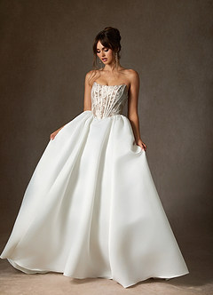 Azazie Mirabeth Abiti da Sposa Abito Principessa in Pizzo Senza Cinturino Bianco Diamante Caramello image6