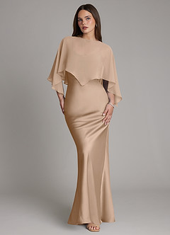 Azazie Ambra Bridesmaid Dresses Taupe Mermaid Pleated Stretch Satin Dress image1