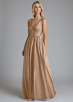 Azazie Delmie Brautjungfernkleider A-Linie Korsett Stretch-Satin Kleid Taupe image4