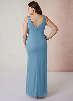 Azazie Leandra Bridesmaid Dresses Steel Blue Mermaid V-Neck Pleated Mesh Dress image8