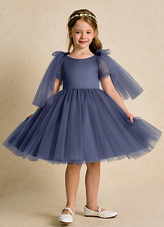 Azazie Duchess Robe Demoiselle D'honneur Fillette Robe Trapèze en Tulle avec manches Bleu Orageux image5