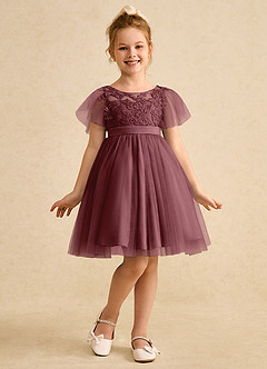 Azazie Queenie Robe Demoiselle D'honneur Fillette Robe Trapèze en Dentelle Rose Du Désert image3