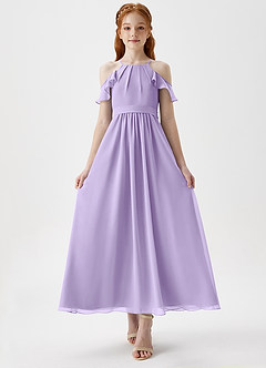 Azazie Chaya Junior Lilac A-Line Off the Shoulder Chiffon Dress image4