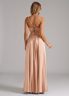 Azazie Aaida Abiti da Damigella Abito A-Line in Raso Elasticizzato Corsetto Oro Rosa image6