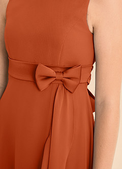 Azazie Lilenne Junior Vestido de Naranja Quemada de Gasa de Corte En A con Lazo image6