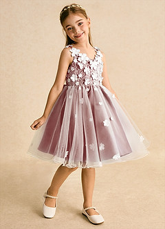 Azazie Junebug Abiti da Ragazza di Fiori Abito Principessa in Tulle Pizzo Avorio Ruggine image2