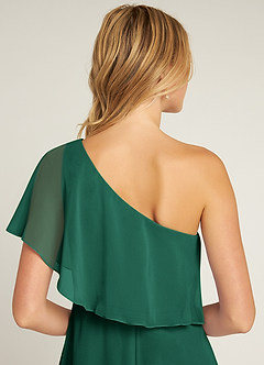 Azazie Lizzy Final Sale Emerald A-Line One Shoulder Chiffon Dress image3
