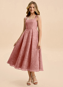 Azazie Amalie Junior Rosette A-Line Ruched Floral Burnout Dress image1