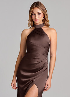 Azazie Karlotta Suknie dla druhen Osłona Pofałdowany Satyna elastyczna Do ziemi Sukienka image6