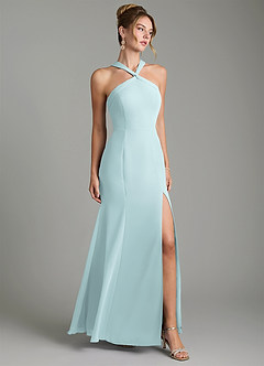 Azazie Rue Bridesmaid Dresses Mist A-Line Halter Chiffon Dress image1