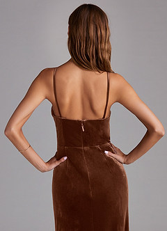 Azazie Maci Bridesmaid Dresses Umber Sheath Pleated Velvet Dress image5