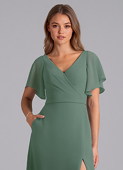 Azazie Ambrosia Bridesmaid Dresses Eucalyptus A-Line Pleated Chiffon Dress image2