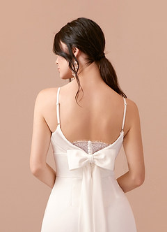 Azazie Ingris Wedding Dresses V-Neck Pleated Lace Crepe Back Satin Jumpsuit image6