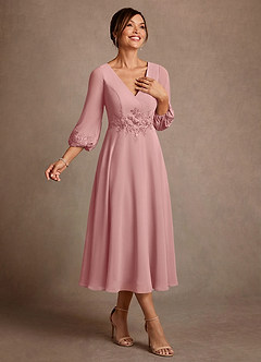 Azazie Ana Mother of the Bride Dresses Dusty Rose A-Line Lace Chiffon Dress image2