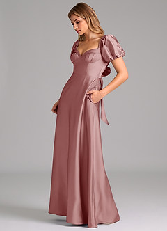 Azazie Fatima Bridesmaid Dresses Dusty Rose A-Line Pleated Stretch Satin Dress image5