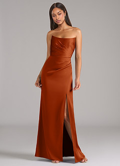 Azazie Marla Bridesmaid Dresses Burnt Orange Sheath Strapless Stretch Satin Convertible Dress image4