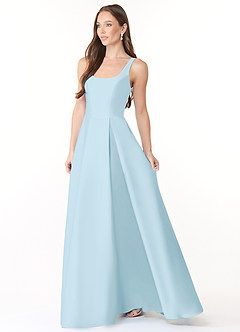 Azazie Neve Vestidos de damas de honor Vestido de Azul Cielo de Satén Elástico de Corte Princesa con Con bolsillos image3