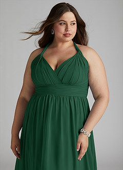 Azazie Ashia Robes de demoiselle d'honneur Robe Trapèze en Mousseline de soie Plissée Vert Foncé image10