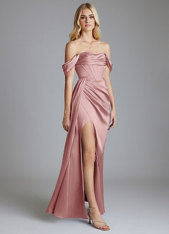 Azazie Amyra Vestidos de damas de honor Vestido de Rosa Polvorienta de Satén Elástico de Corte Sirena Convertible con Vestidos sin tirantes image5