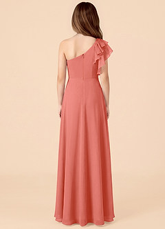 Azazie Arabella Junior Salmon Pink A-Line Ruched Chiffon Dress image2