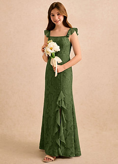 Azazie Novanlie Girls Formal Flower Girl Klänningar Klänning Sjöjungfru i Blommig Utbrändhet Rosett image2
