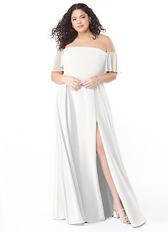 Azazie Sue Brudtärnklänningar Klä av A-Linje i Chiffong Av axeln Vit Konvertibel image11