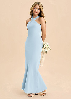 Azazie Doretta Junior Abito Tubino in Chiffon Plissettato Azzurro image1