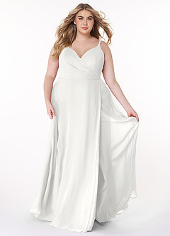 Azazie Lennon Vestidos de damas de honor Vestido de Blanco de Gasa de Corte en A con Encaje image7