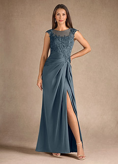 Azazie Santa Barbara Mother of the Bride Dresses Twilight Sheath Pleated Stretch Satin Dress image5