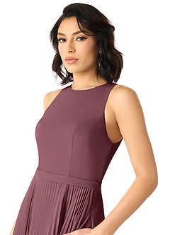 Azazie Lindie Bridesmaid Dresses Sangria A-Line Scoop Pleated Chiffon Dress image4