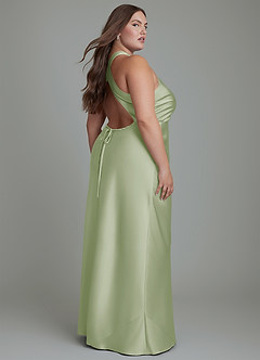 Azazie Evadne Bridesmaid Dresses Dusty Sage Sheath Pleated Stretch Satin Dress image8
