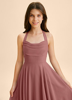 Azazie Kady Junior Vestido de Rosa Del Desierto de Gasa de Corte en A con Escote de Corazón image4