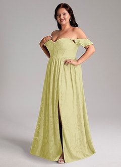 Azazie Denisse Brautjungfernkleider A-Linie Gestreift Blumen-Burnout Kleid Zitronensorbet image11