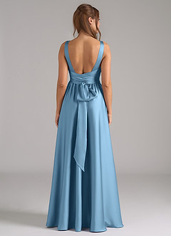 Azazie Kora Final Sale Steel Blue A-Line Pleated Stretch Satin Dress image5