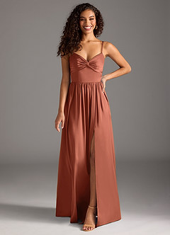Azazie Zeya Bridesmaid Dresses Clay A-Line Pleated Stretch Satin Dress image8