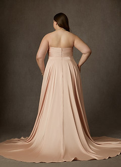 Azazie Alta Bröllopsklänningar Klä av A-Linje i Stretch Satin Axelbandslös Engelsk Ros image10